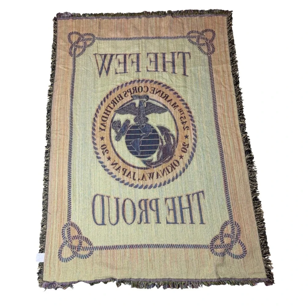 USMC Woven Throw Blanket Unisex OS Burgundy Excellent 245th Birthday Okinawa